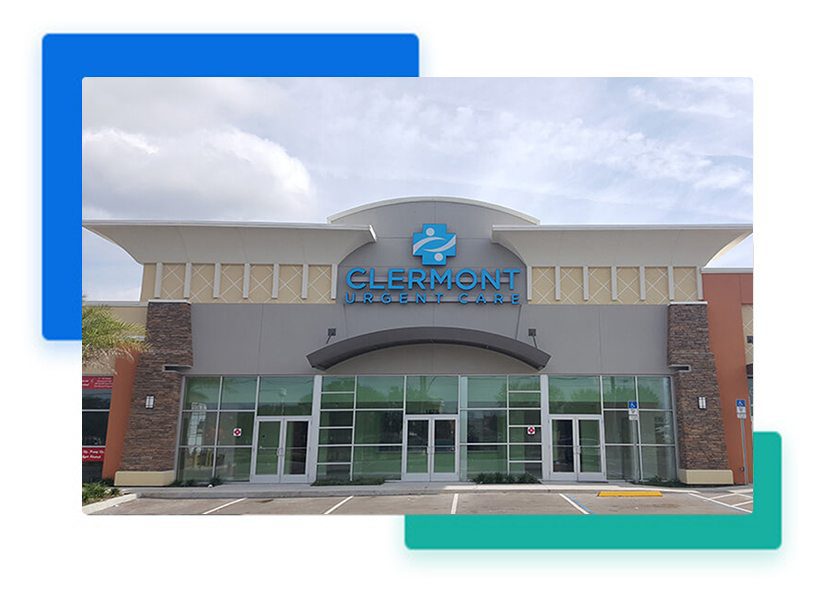 location of Clermont Urgent Care's office with blue logo